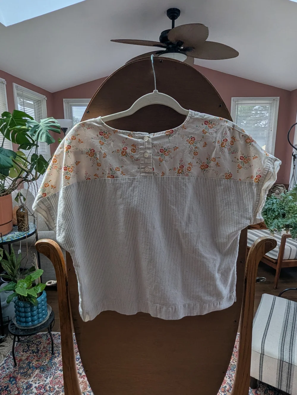 Striped Lightweight Cotton Top in Cream and Light Blue